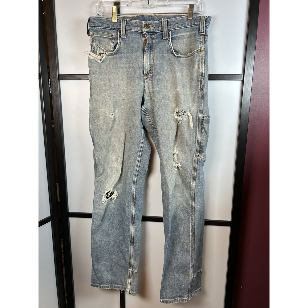 Carhartt Relaxed Fit Jeans Distressed Fade Grunge Workwear Light Wash Mens 32x32